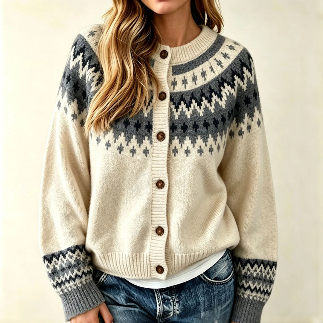 Grace | Cozy Button Front Fair Isle Cardigan Womens