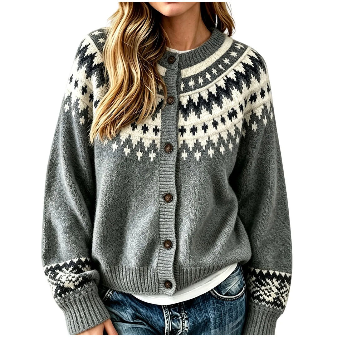 Grace | Cozy Button Front Fair Isle Cardigan Womens