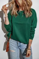 Shirt- Greta goes Green Loose Fit Wide Neck Batwing Sleeves Top