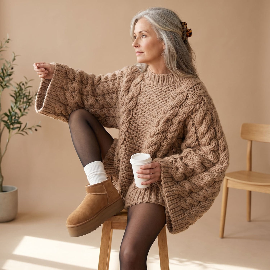 Hannah | Oversized Crew Neck Chunky Cable Knit Sweater