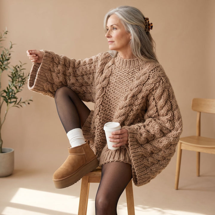 Hannah | Oversized Crew Neck Chunky Cable Knit Sweater