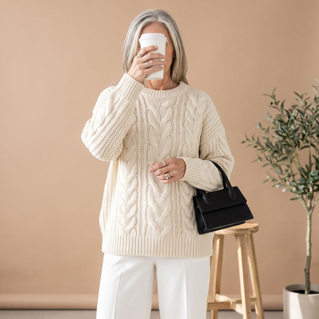 Hannah | Oversized Crew Neck Chunky Cable Knit Sweater