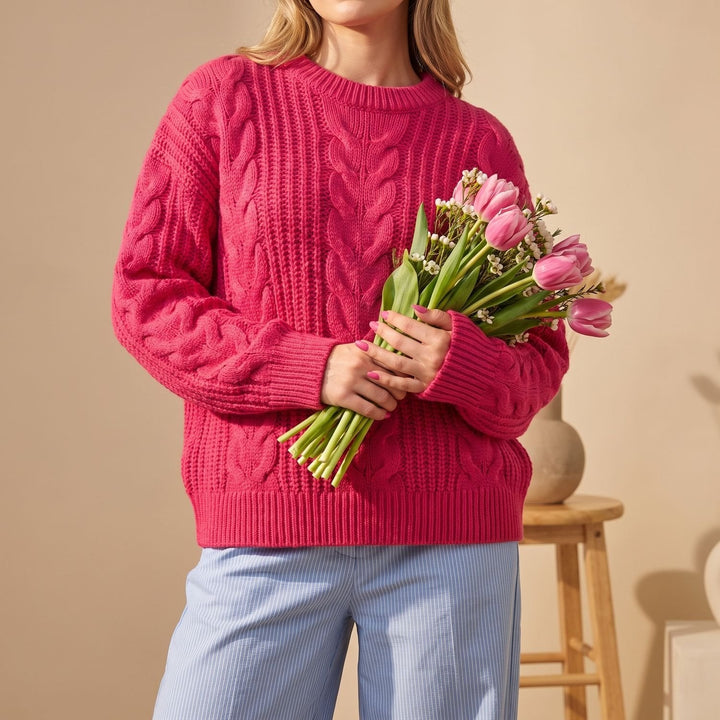 Hannah | Oversized Crew Neck Chunky Cable Knit Sweater