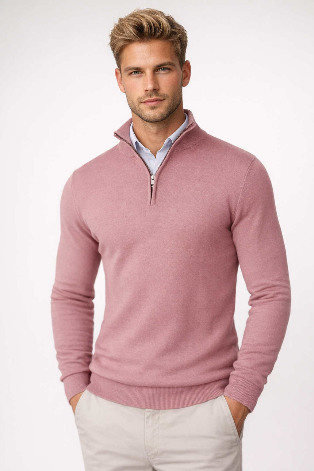Harold | Sophisticated High Neck Half-Zip Mens Knit Sweater