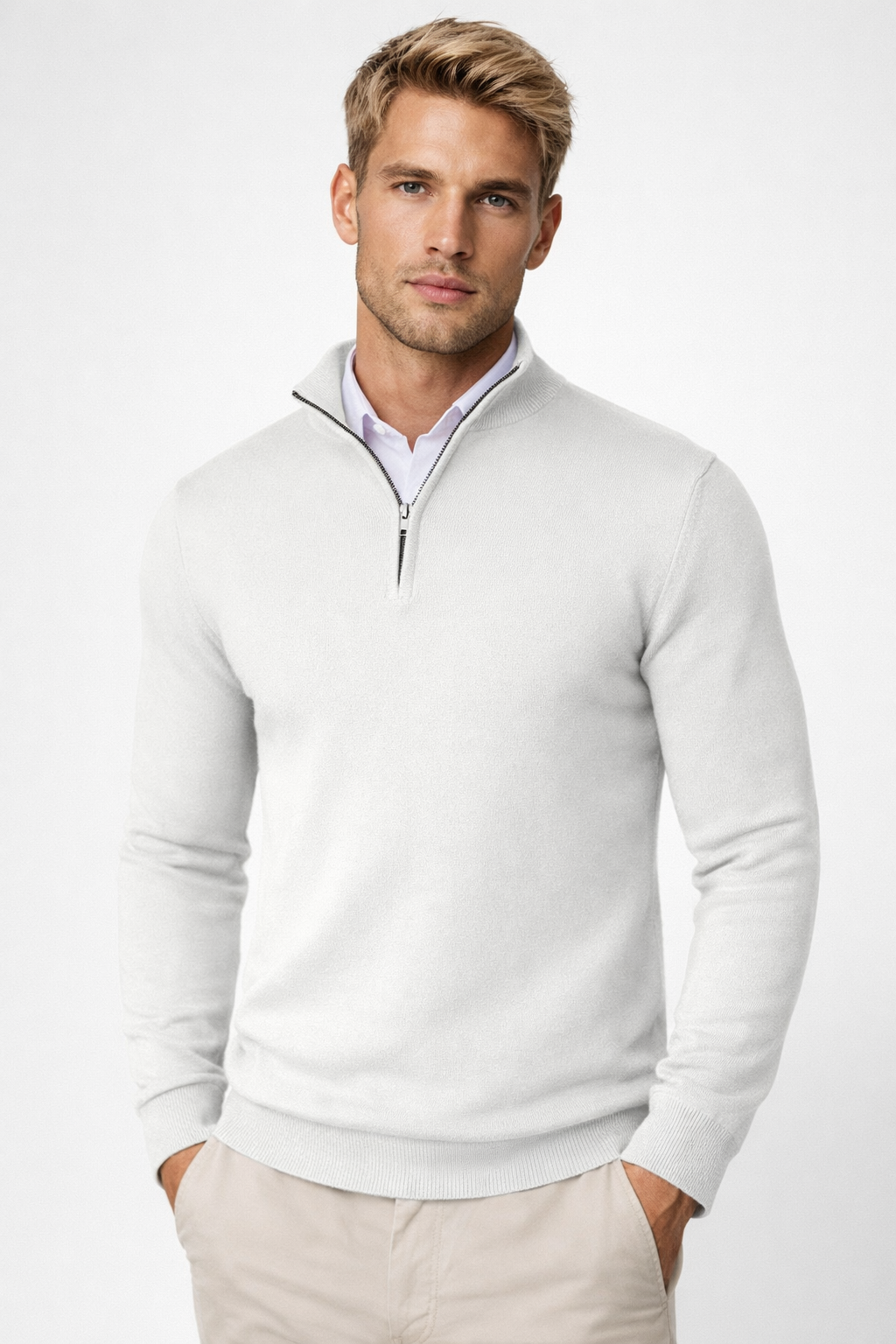 Harold | Sophisticated High Neck Half-Zip Mens Knit Sweater