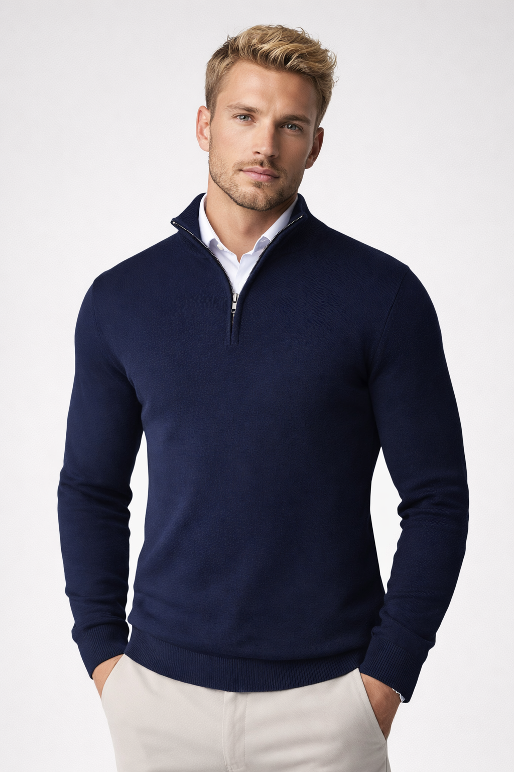Harold | Sophisticated High Neck Half-Zip Mens Knit Sweater