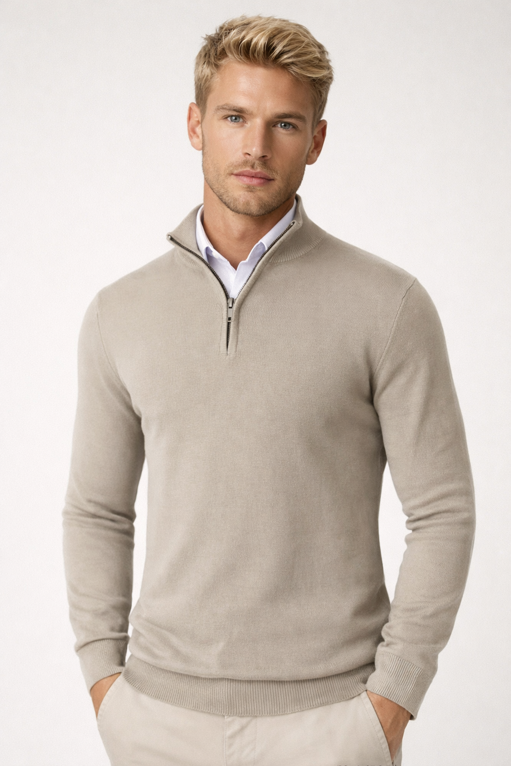 Harold | Sophisticated High Neck Half-Zip Mens Knit Sweater