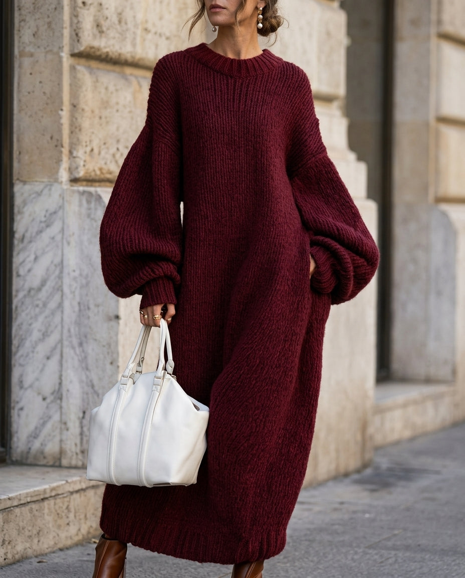 Heather | Chic Oversized Balloon Sleeve Maxi Sweater Dress