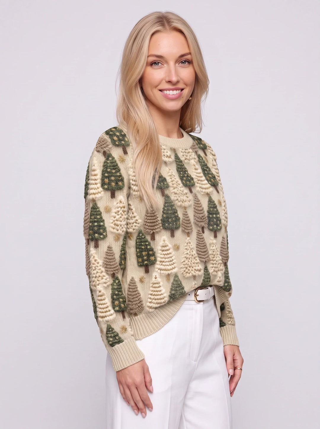 Helen | Relaxed Textured Tree Christmas Sweater Women