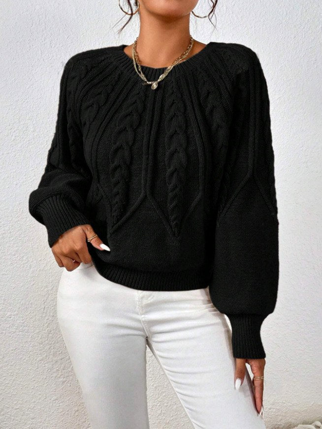 Jacqueline | Polished Crew Neck Chunky Cable Knit Sweater