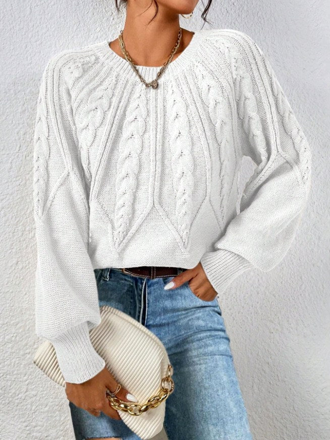 Jacqueline | Polished Crew Neck Chunky Cable Knit Sweater