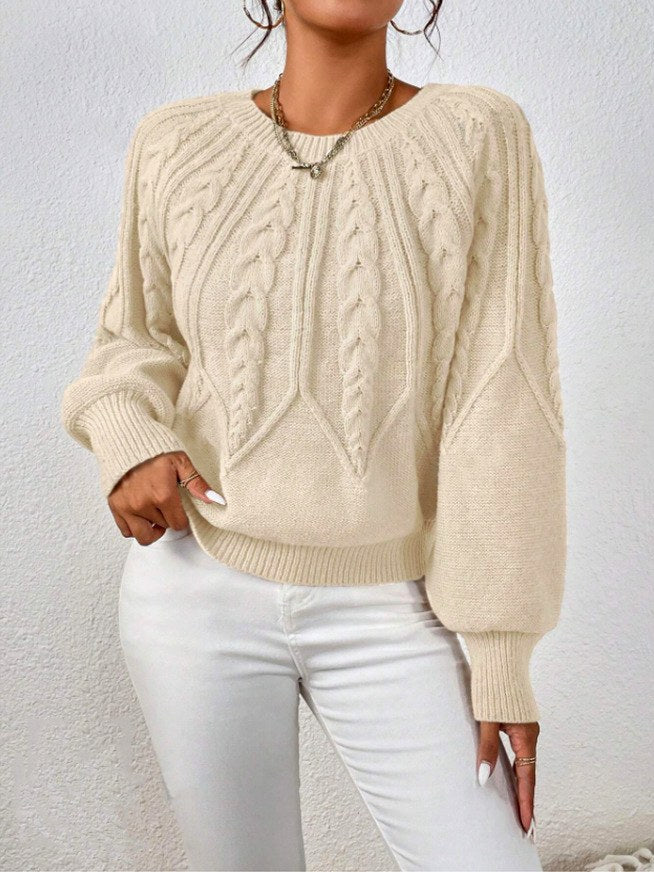 Jacqueline | Polished Crew Neck Chunky Cable Knit Sweater