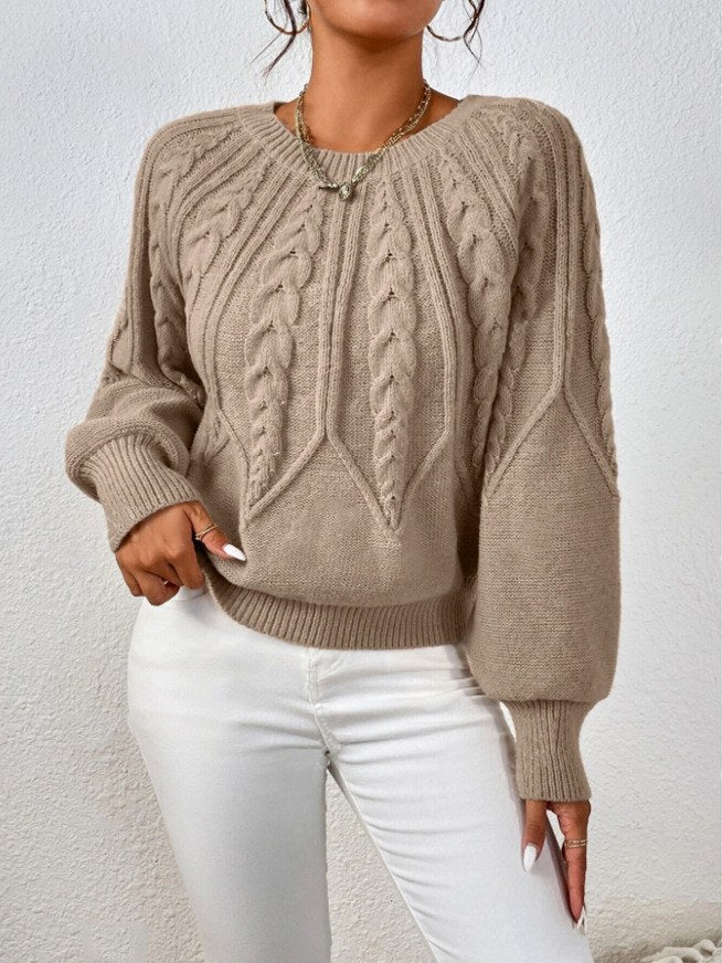 Jacqueline | Polished Crew Neck Chunky Cable Knit Sweater