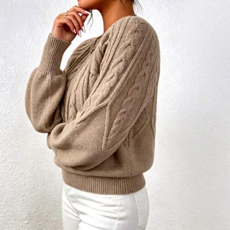 Jacqueline | Polished Crew Neck Chunky Cable Knit Sweater