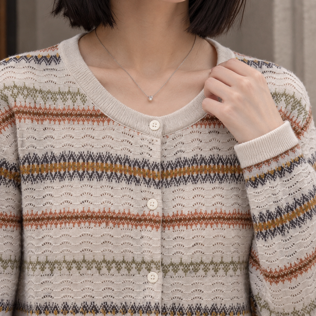 Janet | Button Front Fair Isle Cardigan Womens