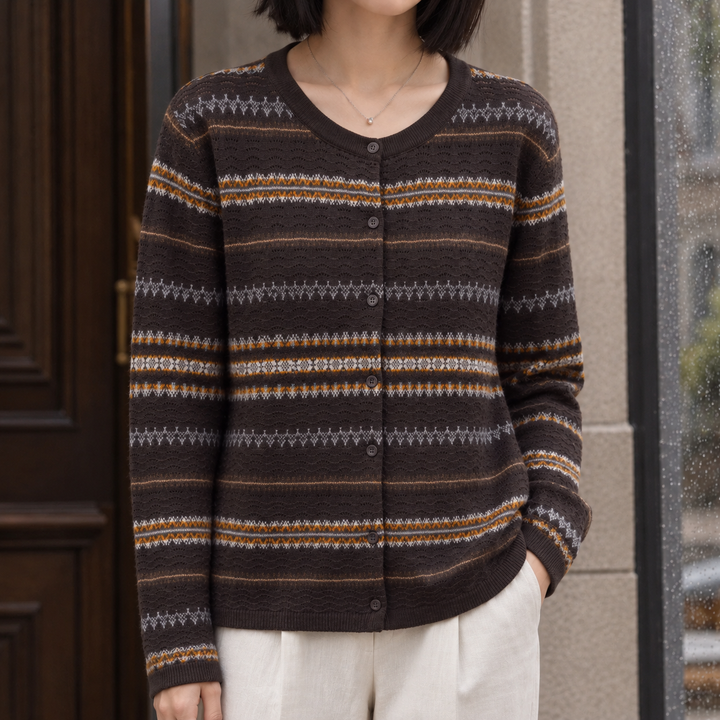 Janet | Button Front Fair Isle Cardigan Womens