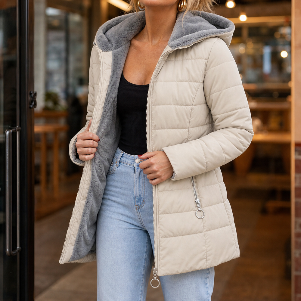 Janet | Polished Quilted Hooded Puffer Jacket Women