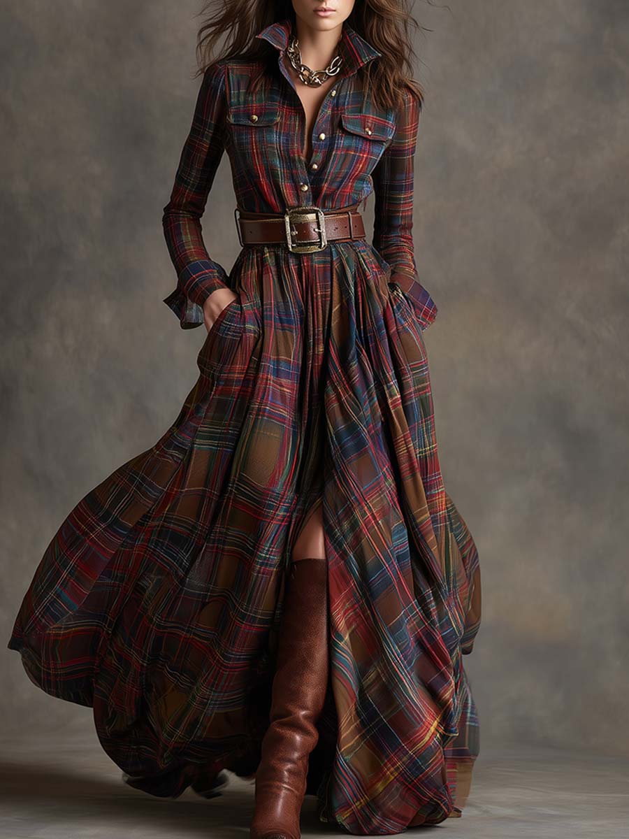 Janice | Timeless Plaid Long Sleeve Maxi Christmas Dress