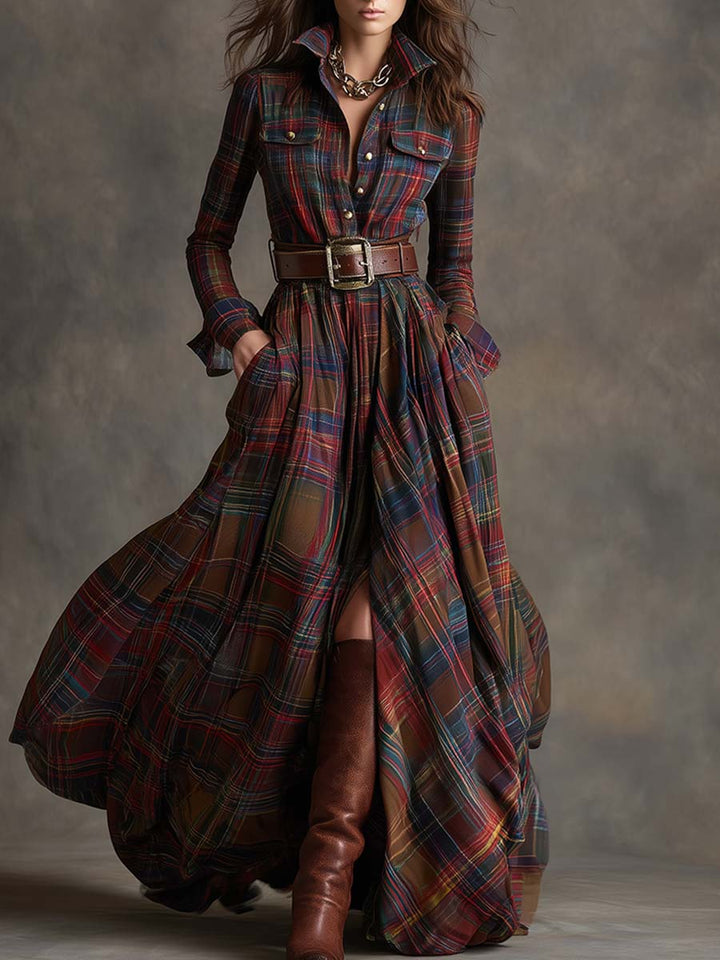 Janice | Timeless Plaid Long Sleeve Maxi Christmas Dress