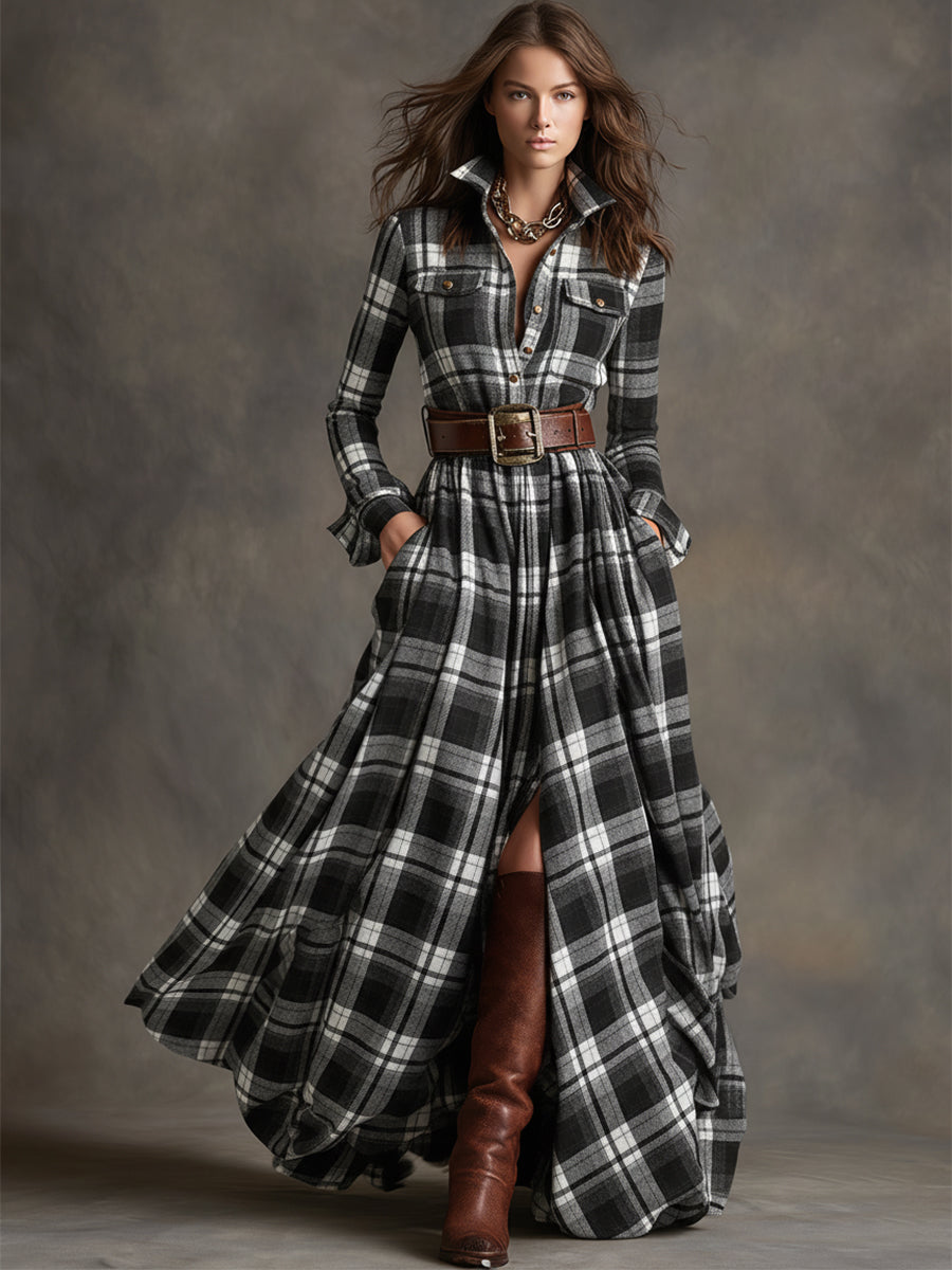 Janice | Timeless Plaid Long Sleeve Maxi Christmas Dress
