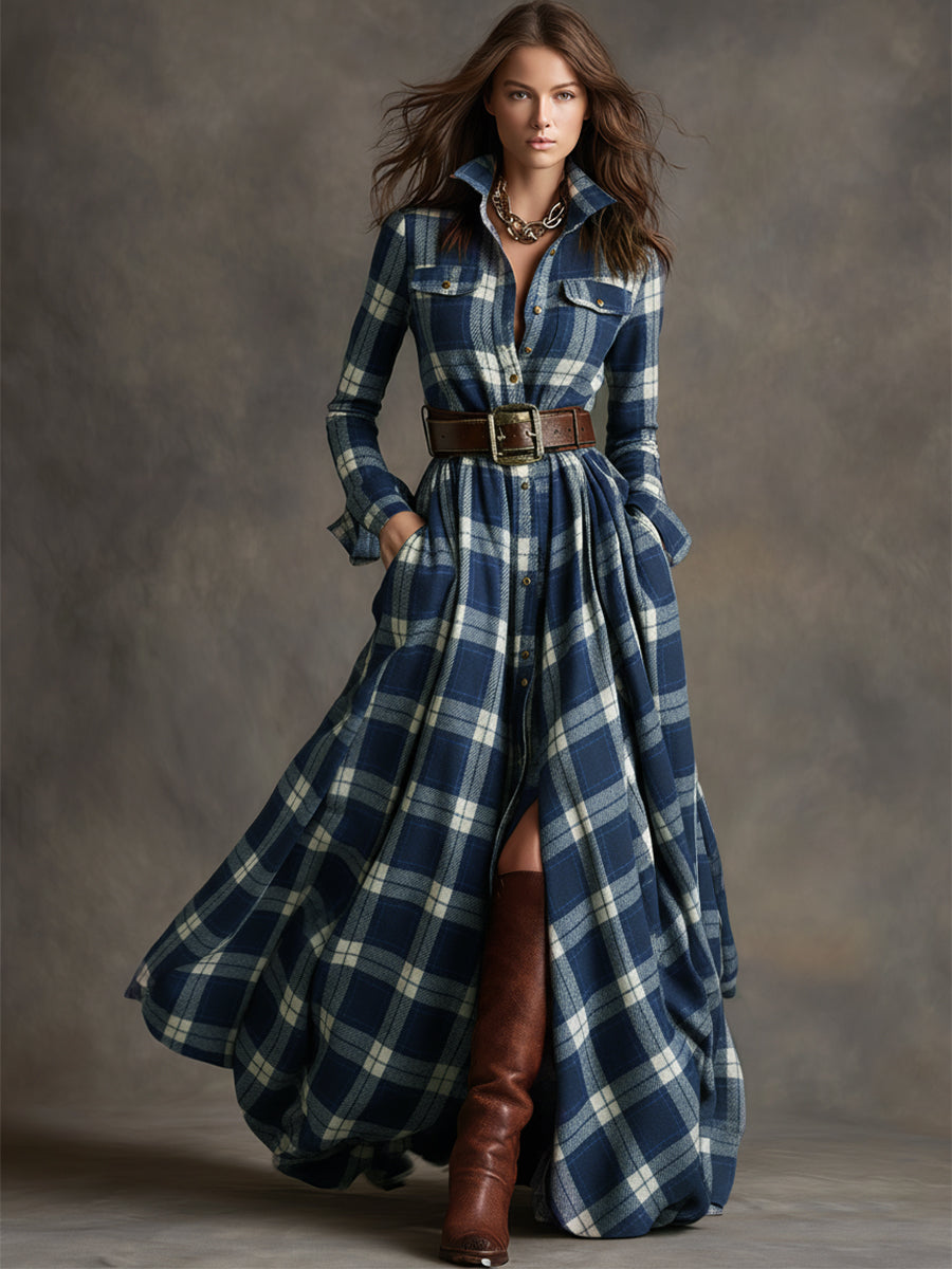 Janice | Timeless Plaid Long Sleeve Maxi Christmas Dress