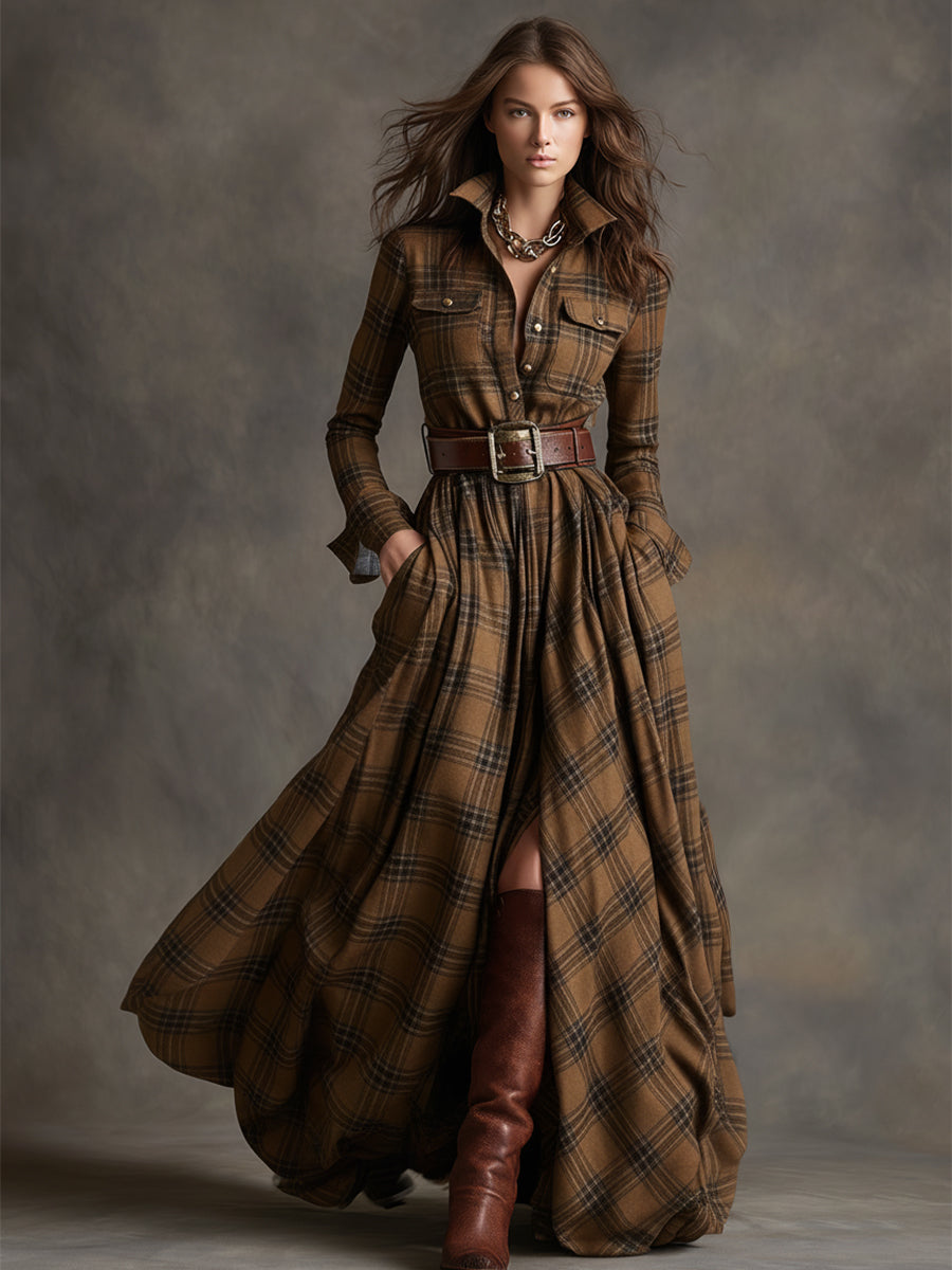 Janice | Timeless Plaid Long Sleeve Maxi Christmas Dress