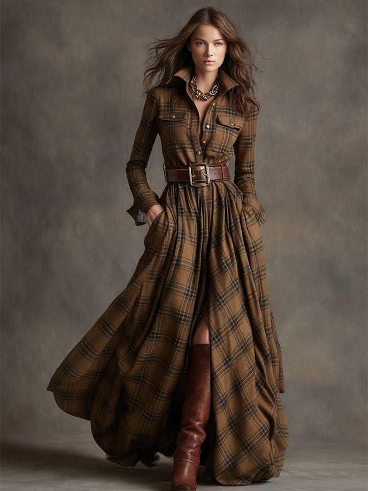 Janice | Timeless Plaid Long Sleeve Maxi Christmas Dress