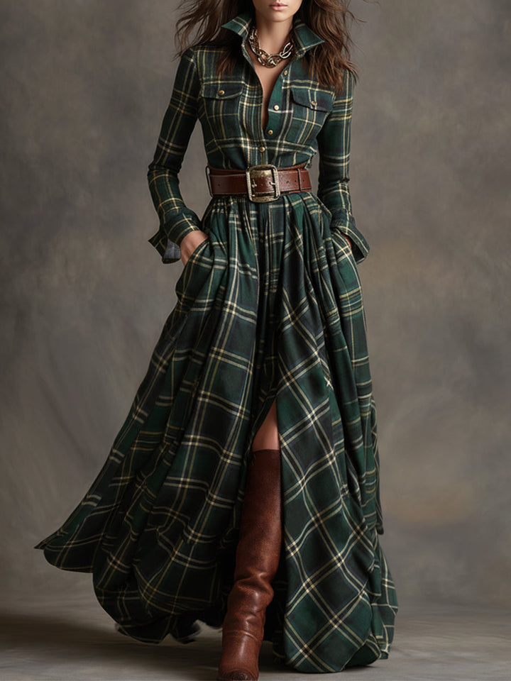 Janice | Timeless Plaid Long Sleeve Maxi Christmas Dress