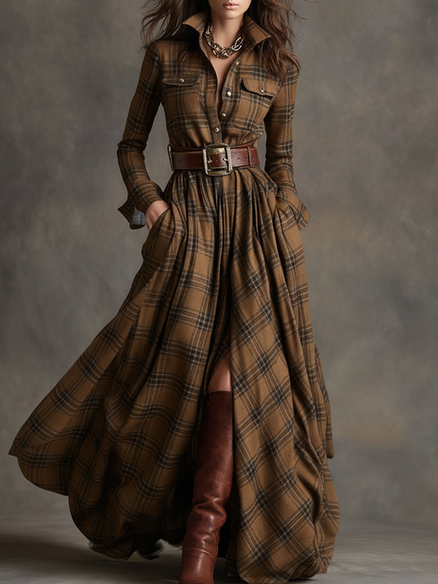 Janice | Timeless Plaid Long Sleeve Maxi Christmas Dress