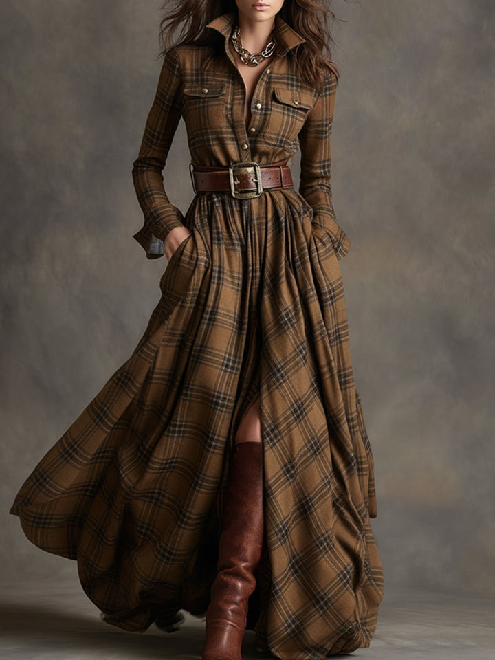 Janice | Timeless Plaid Long Sleeve Maxi Christmas Dress