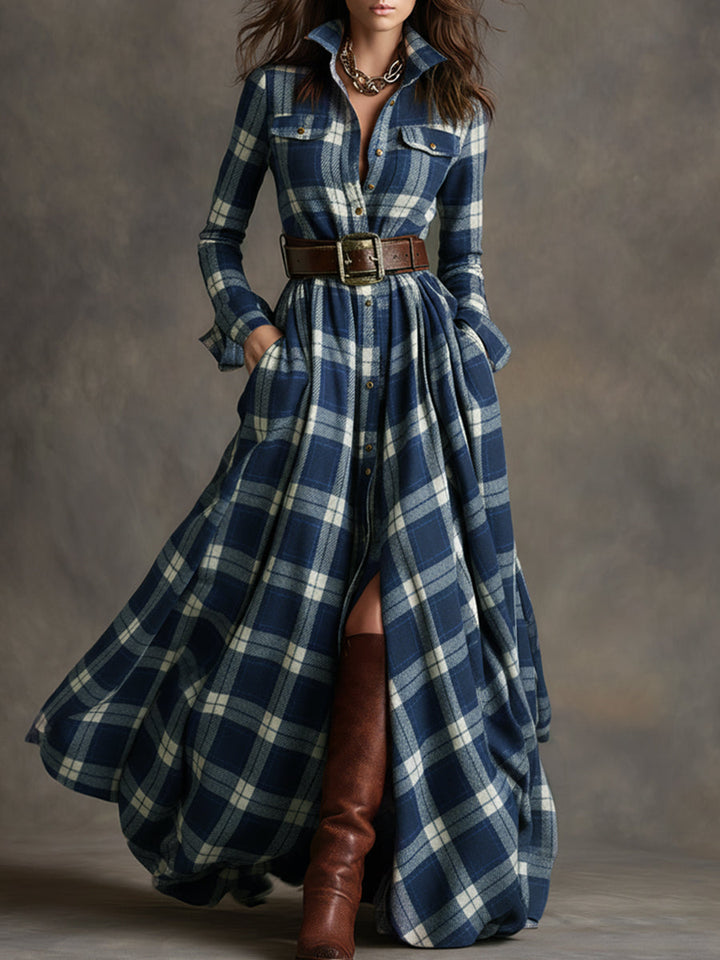 Janice | Timeless Plaid Long Sleeve Maxi Christmas Dress