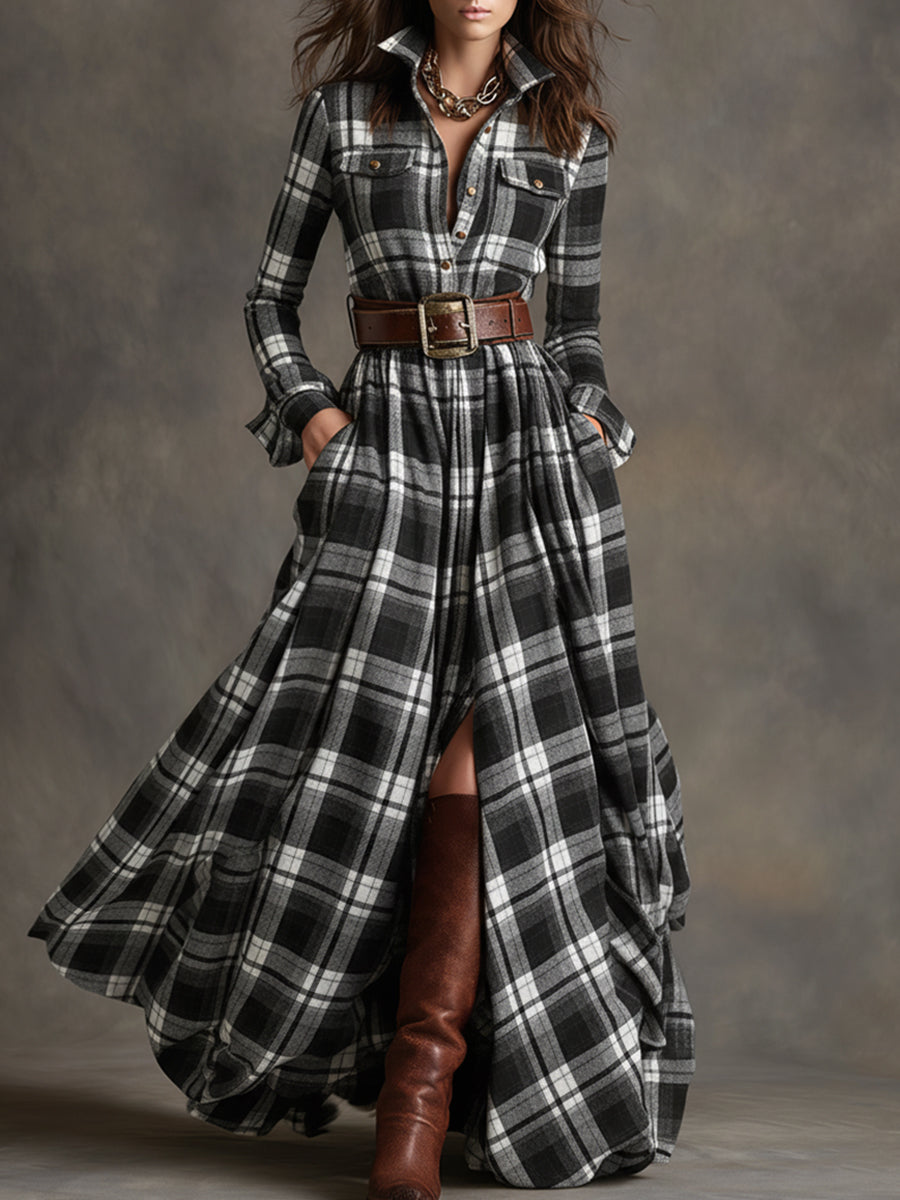 Janice | Timeless Plaid Long Sleeve Maxi Christmas Dress