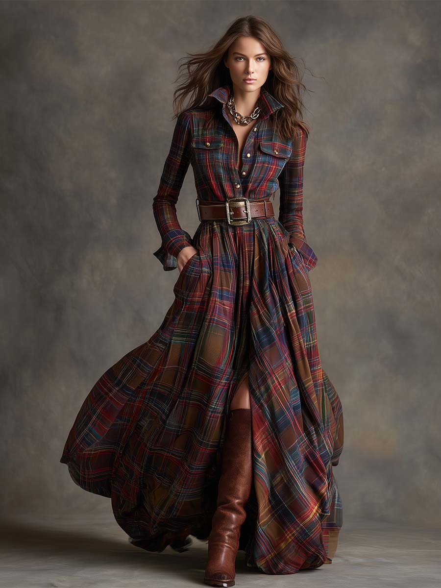 Janice | Timeless Plaid Long Sleeve Maxi Christmas Dress