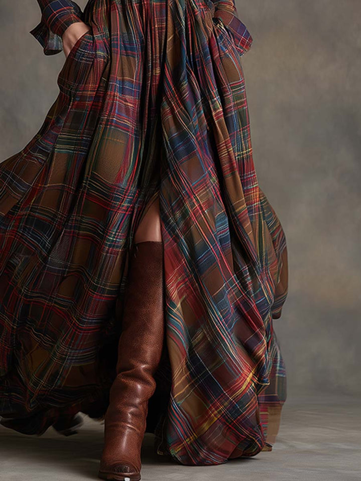 Janice | Timeless Plaid Long Sleeve Maxi Christmas Dress