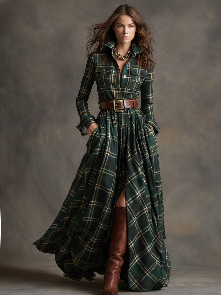 Janice | Timeless Plaid Long Sleeve Maxi Christmas Dress