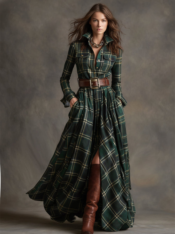 Janice | Timeless Plaid Long Sleeve Maxi Christmas Dress
