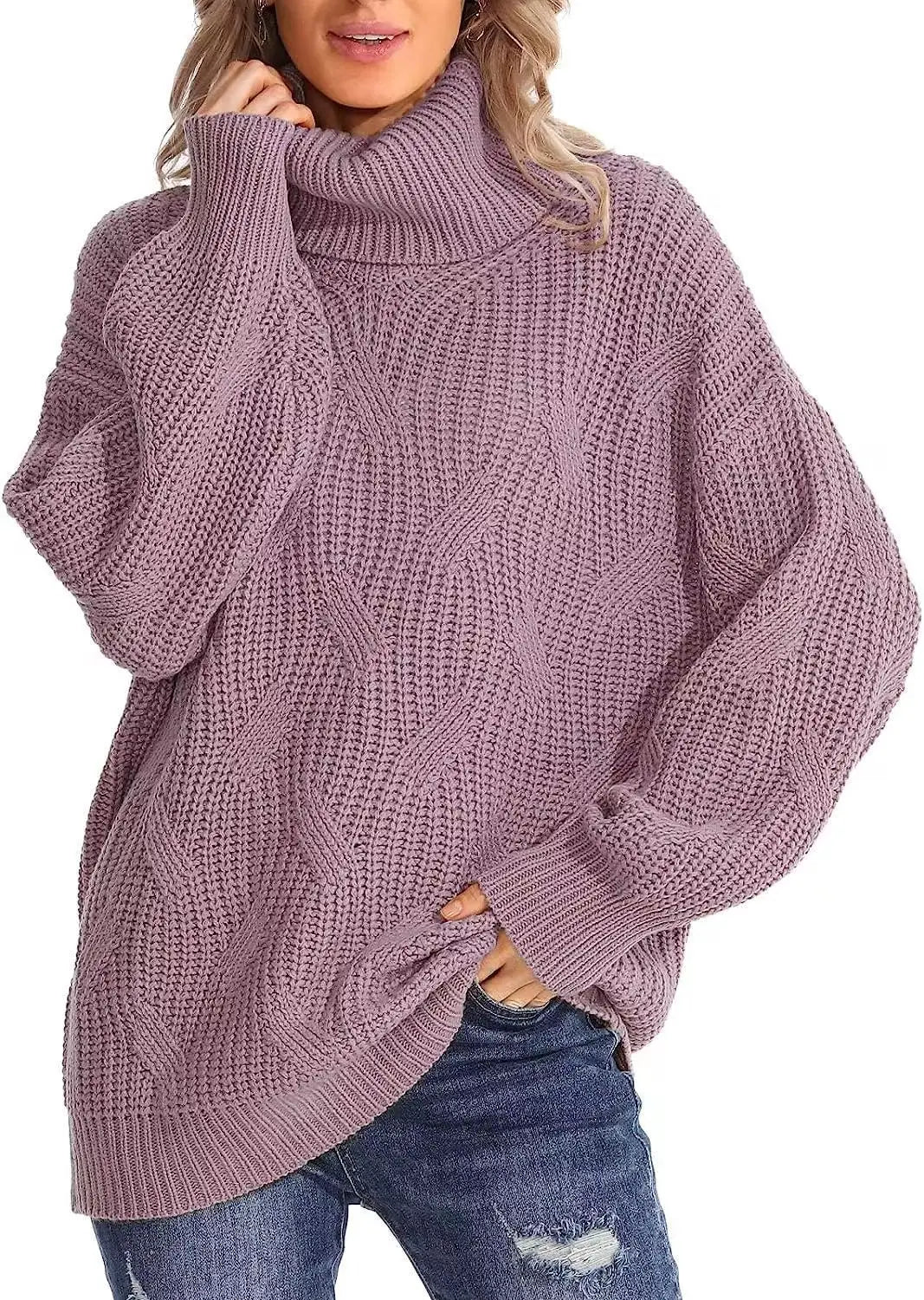 Jessica | Classic Oversized Turtleneck Chunky Cable Knit Sweater
