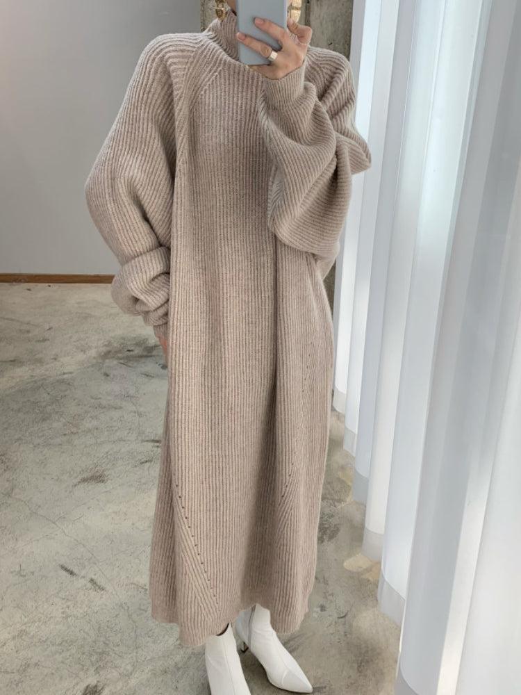 Joan | Classic Oversized Ribbed Turtleneck Maxi Sweater Dress