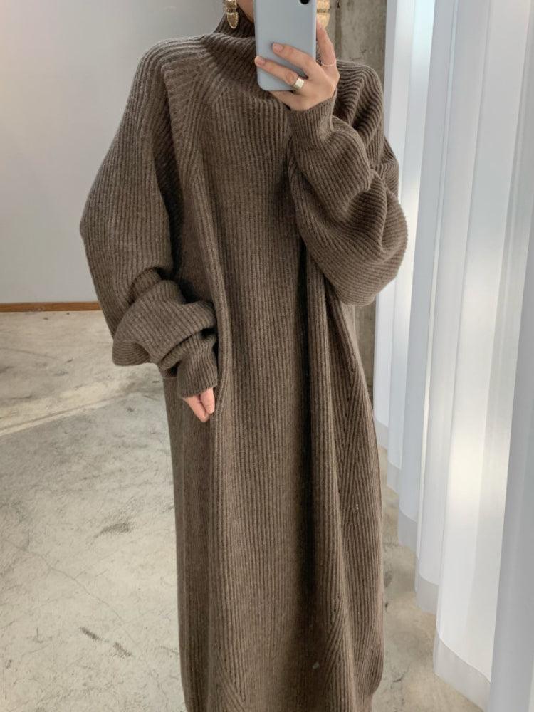 Joan | Classic Oversized Ribbed Turtleneck Maxi Sweater Dress