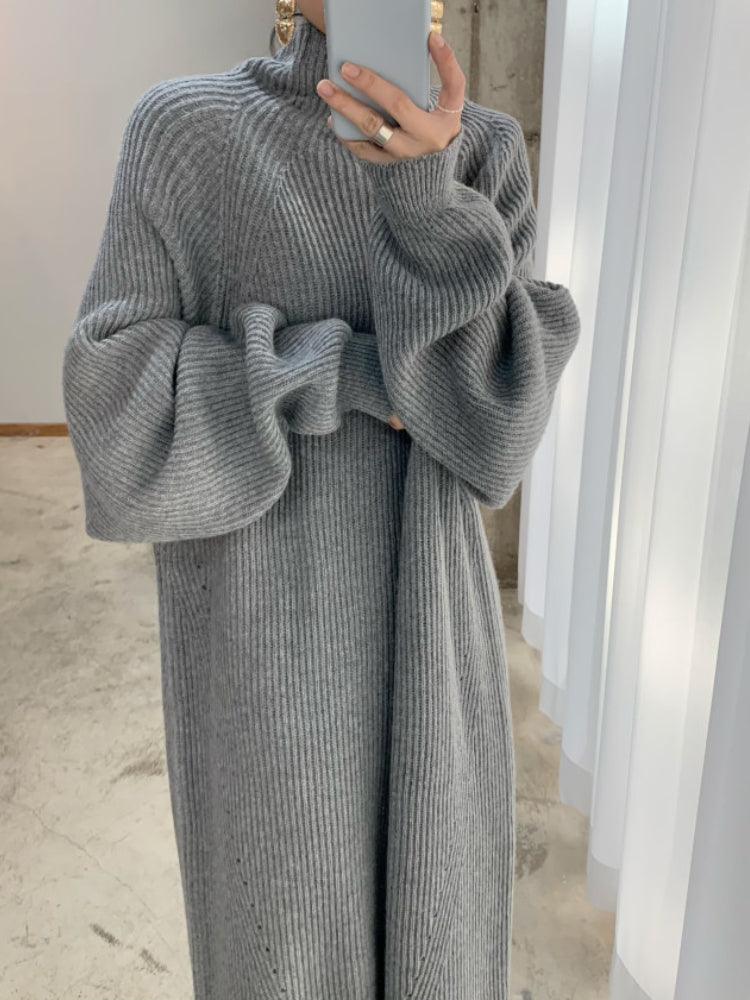 Joan | Classic Oversized Ribbed Turtleneck Maxi Sweater Dress