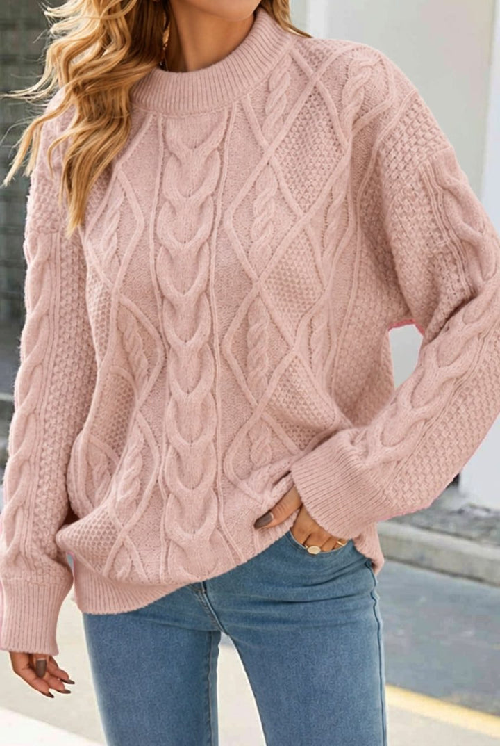 Joan | Oversized Crew Neck Chunky Cable Knit Sweater