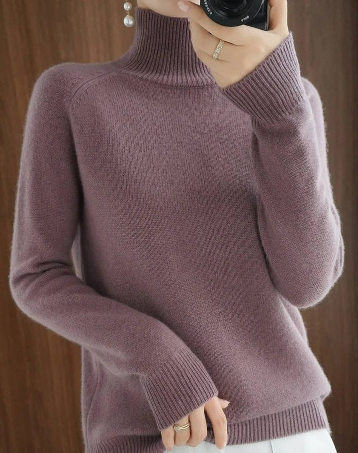 Joan | Sophisticated Ribbed Trim Long Sleeve Turtleneck Sweater