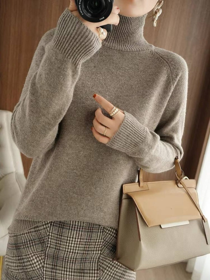 Joan | Sophisticated Ribbed Trim Long Sleeve Turtleneck Sweater