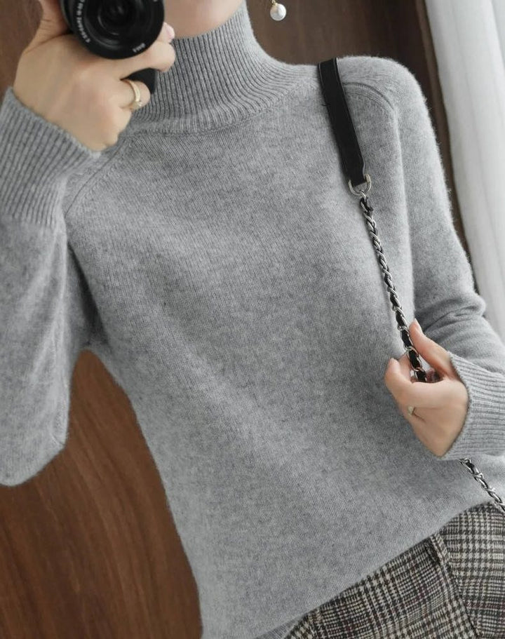 Joan | Sophisticated Ribbed Trim Long Sleeve Turtleneck Sweater
