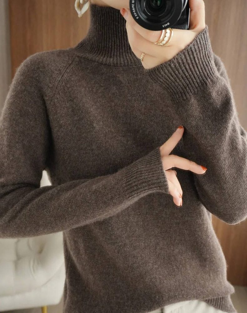 Joan | Sophisticated Ribbed Trim Long Sleeve Turtleneck Sweater