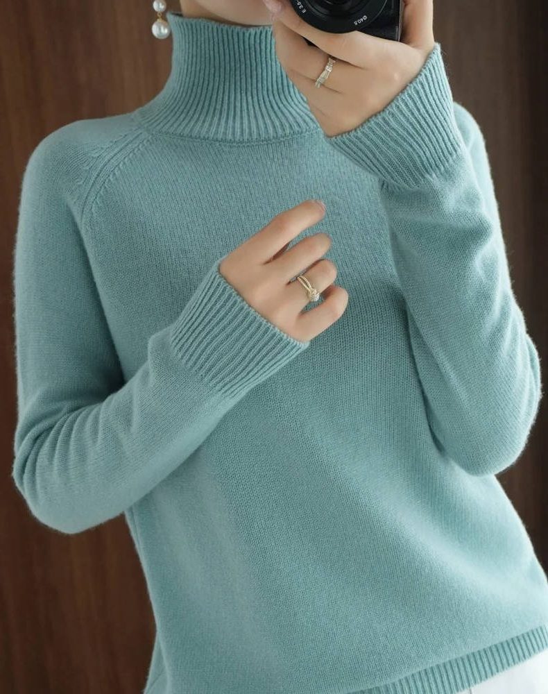 Joan | Sophisticated Ribbed Trim Long Sleeve Turtleneck Sweater
