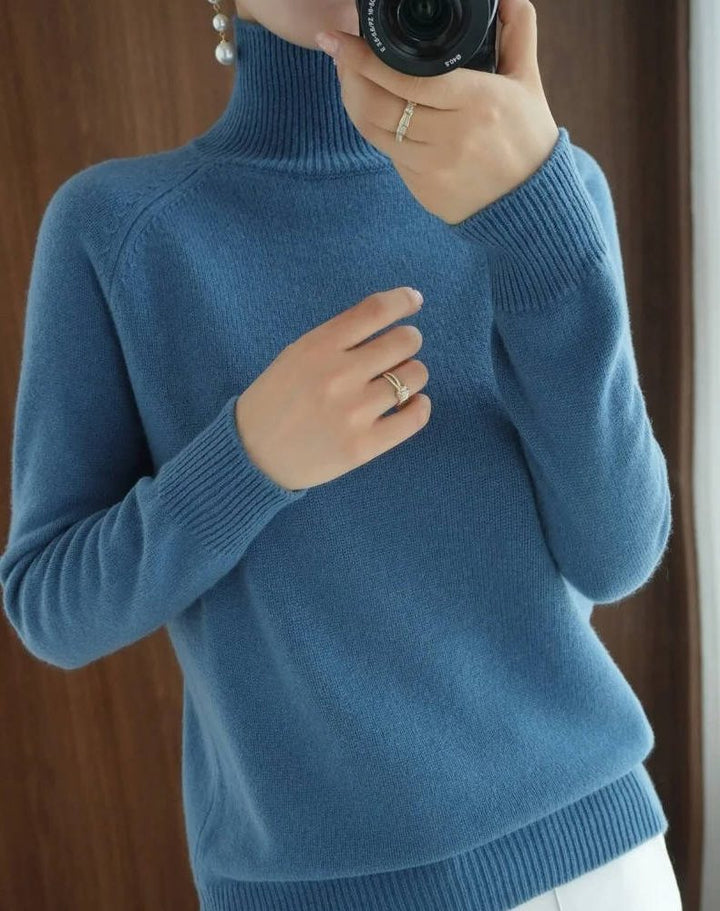 Joan | Sophisticated Ribbed Trim Long Sleeve Turtleneck Sweater