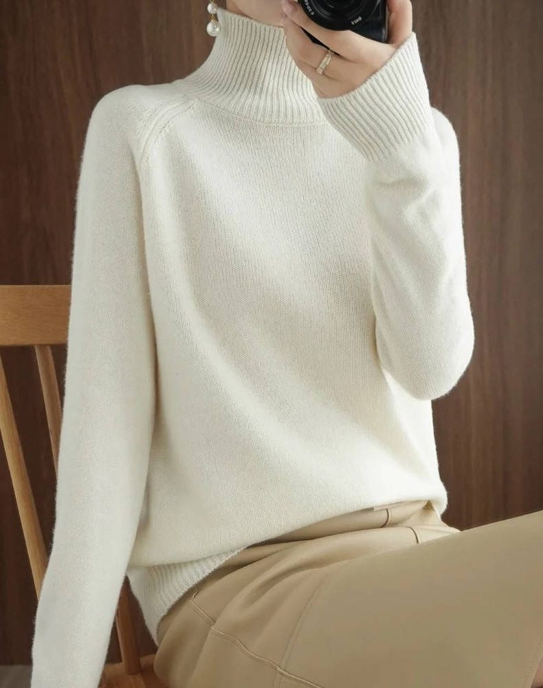 Joan | Sophisticated Ribbed Trim Long Sleeve Turtleneck Sweater