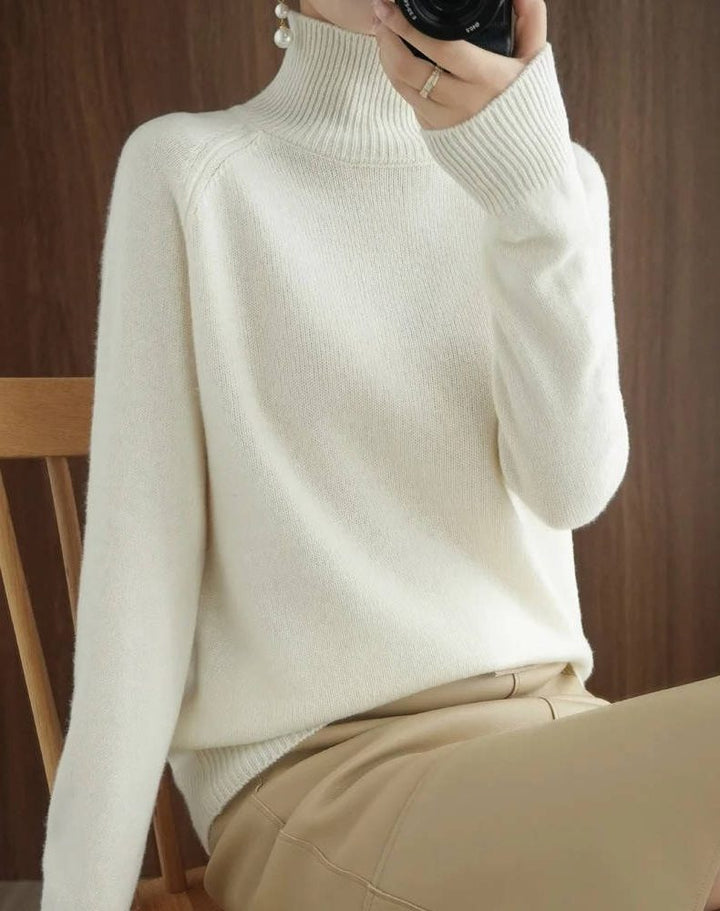 Joan | Sophisticated Ribbed Trim Long Sleeve Turtleneck Sweater