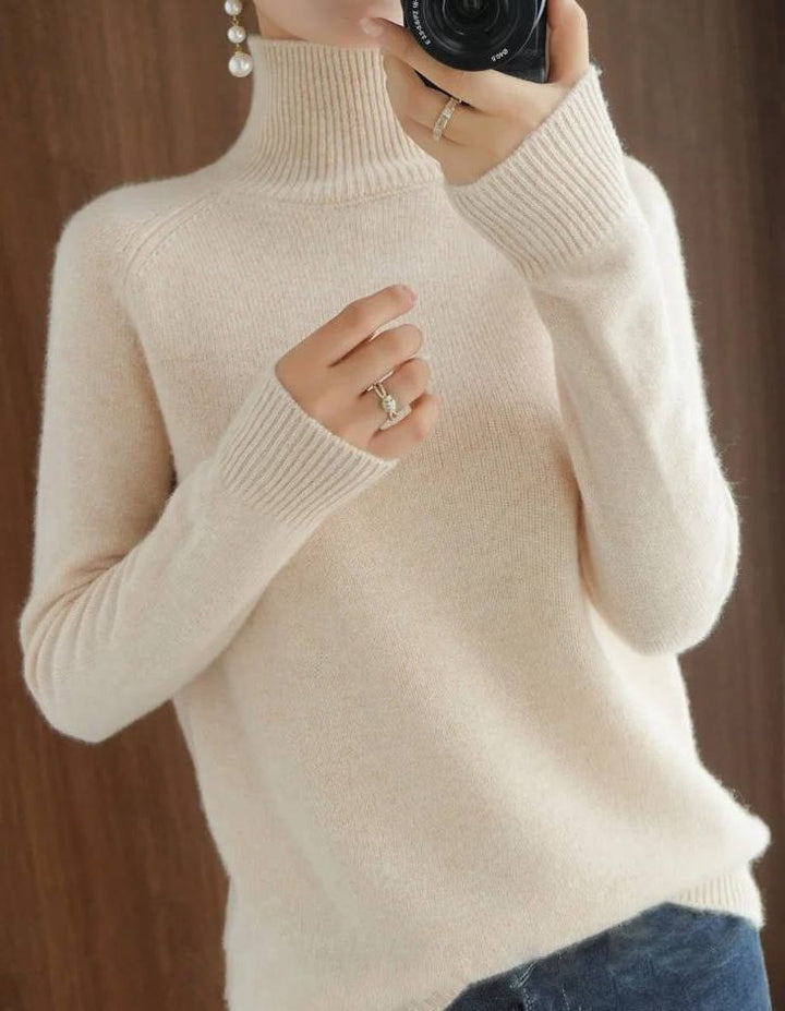 Joan | Sophisticated Ribbed Trim Long Sleeve Turtleneck Sweater